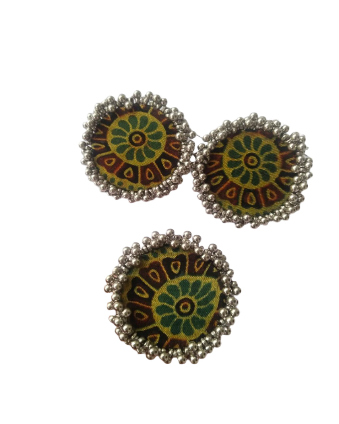 Ajrakh Green Ring Earrings Combo