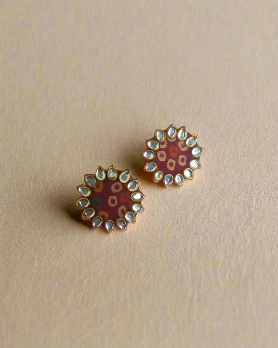Bandhani Kundan Mini Studs