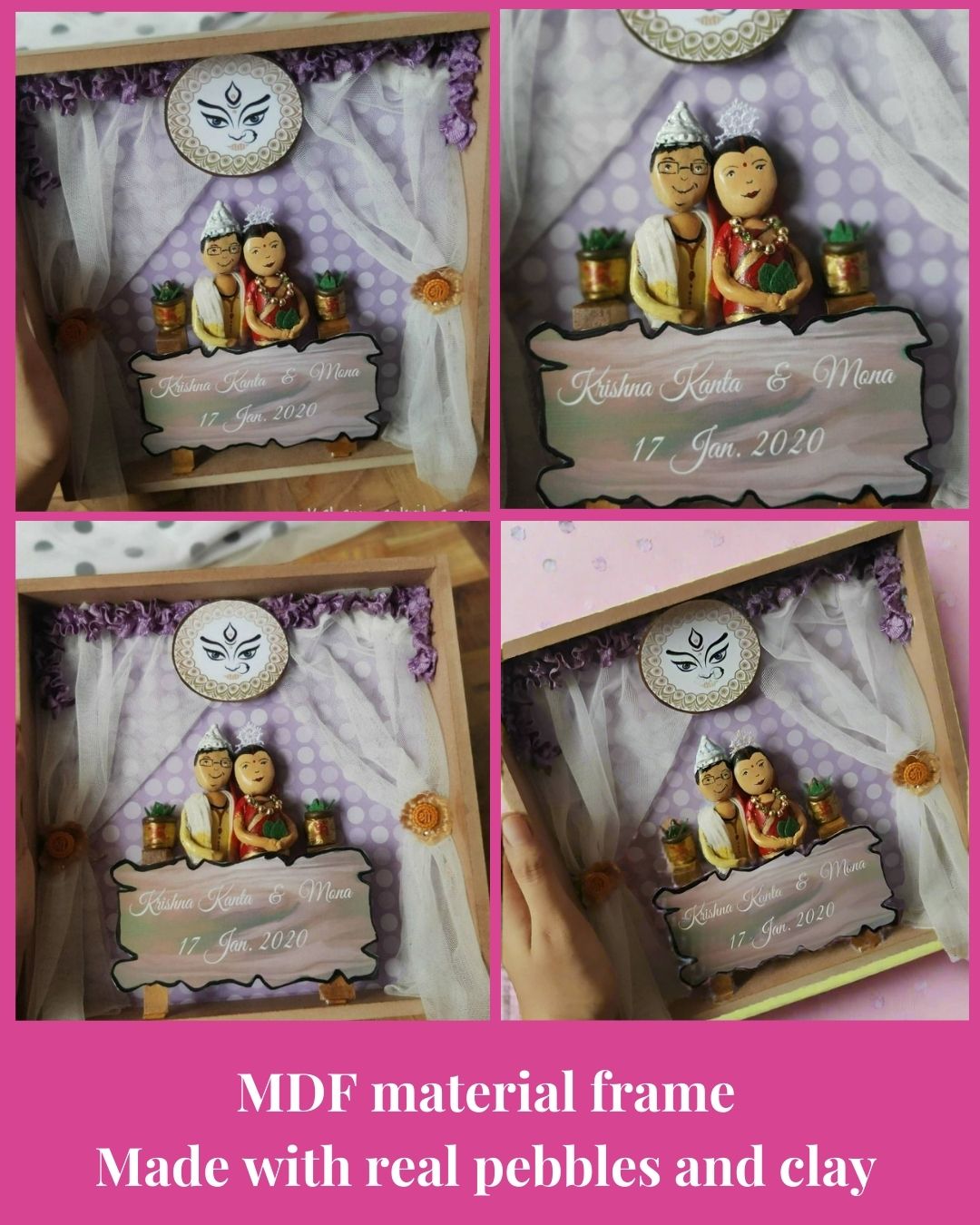 बंगाली जोड़े ने अनुकूलित विवाह कंकड़ कला