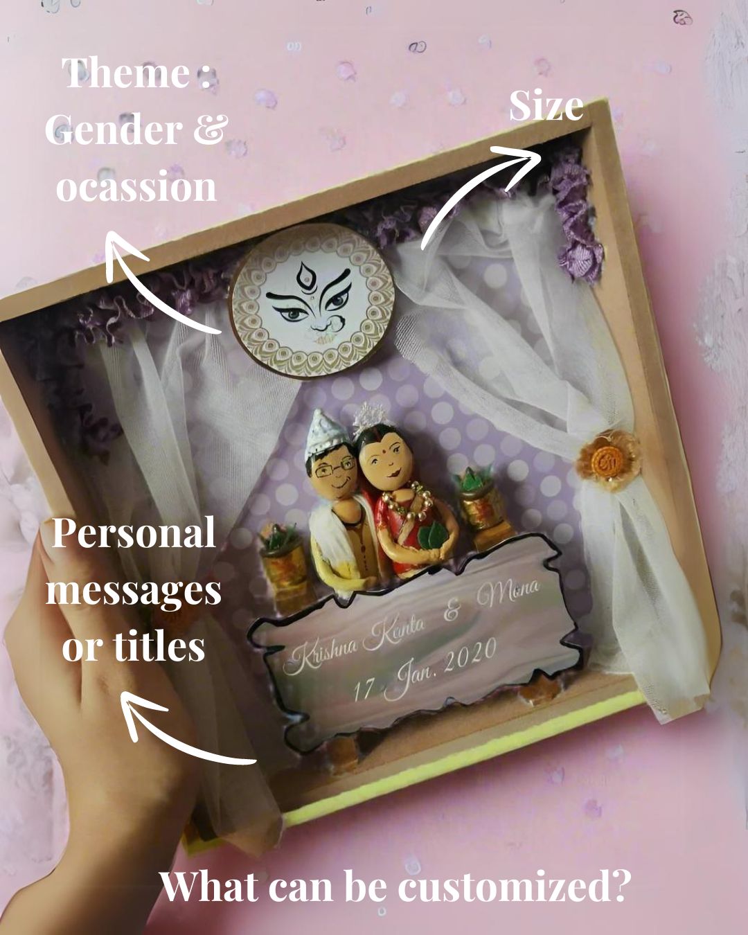 बंगाली जोड़े ने अनुकूलित विवाह कंकड़ कला