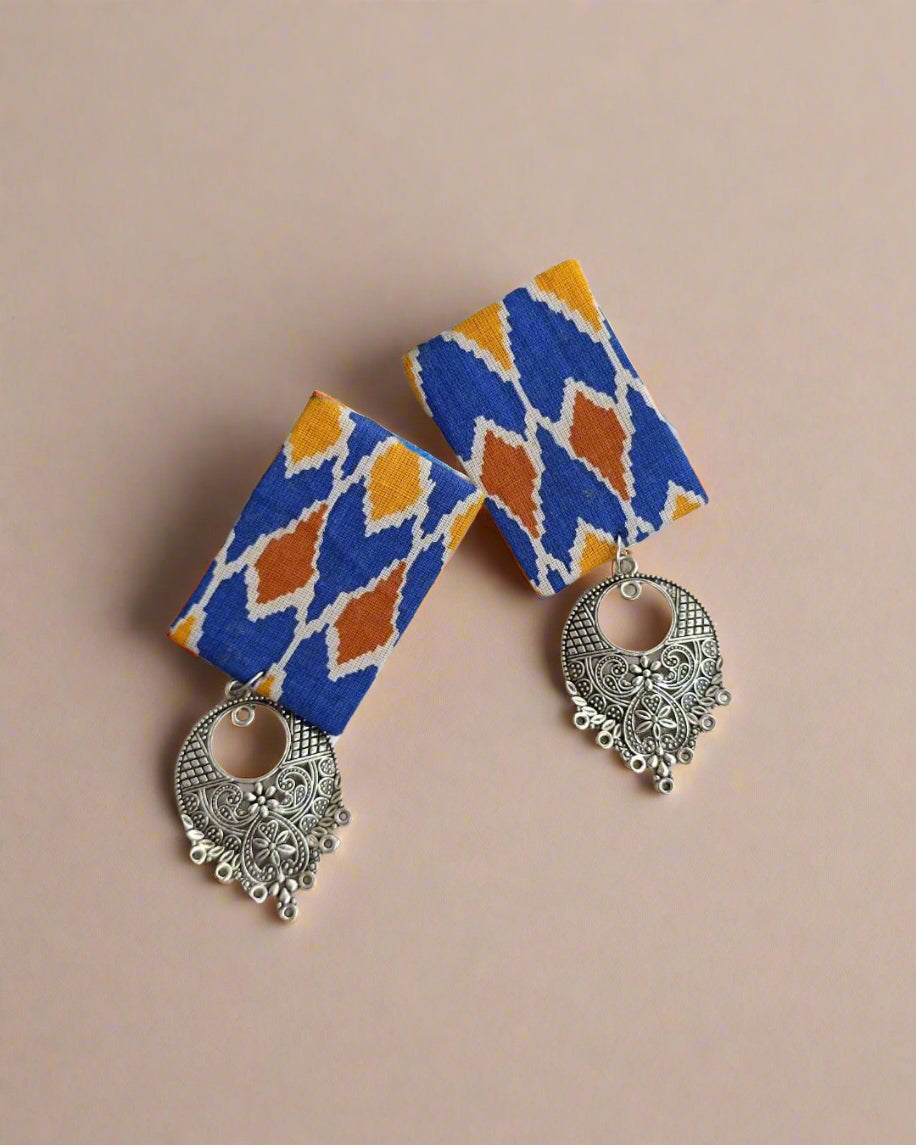 Blue Print Rectangular Earrings