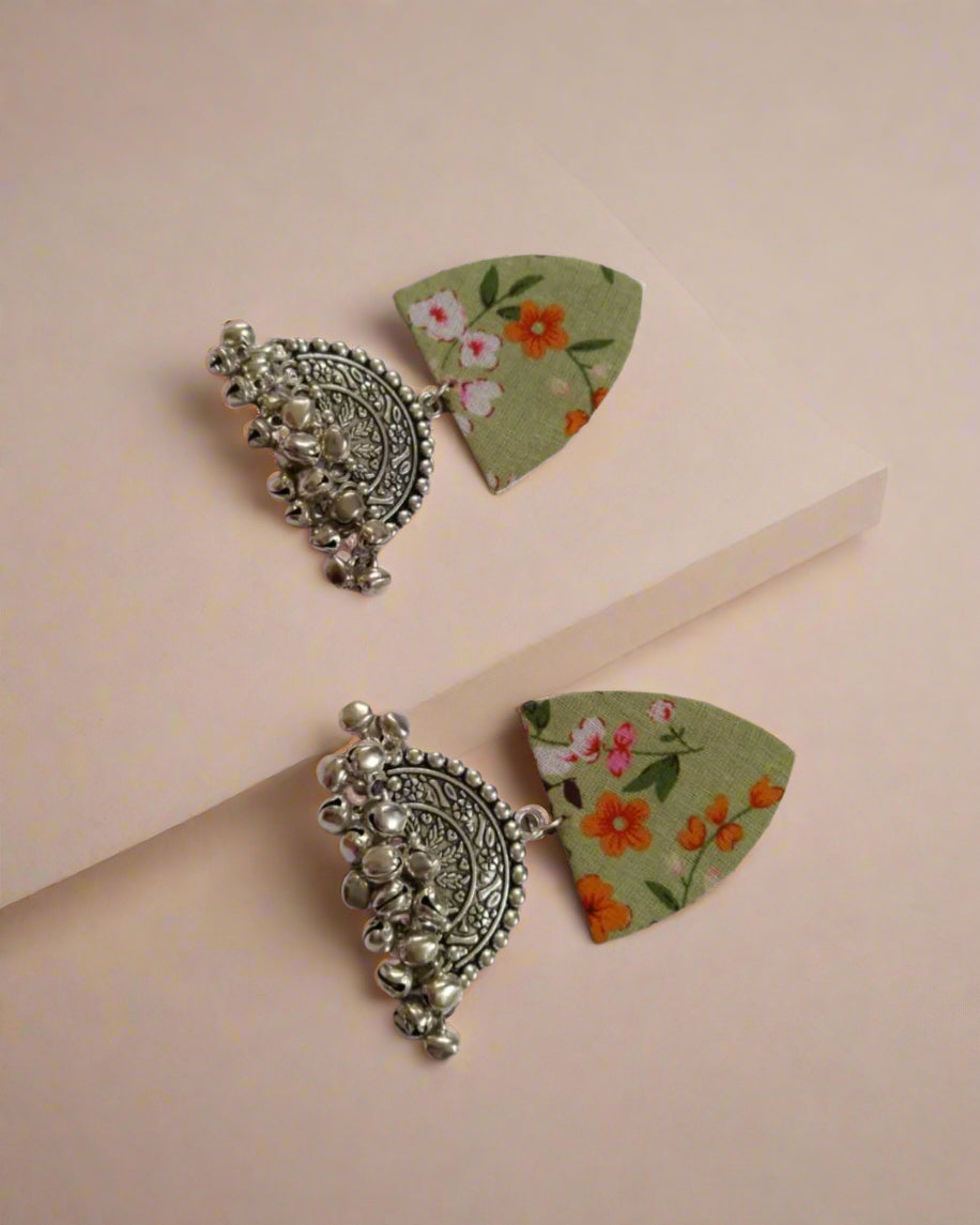 Green Floral Oxidized Earrings