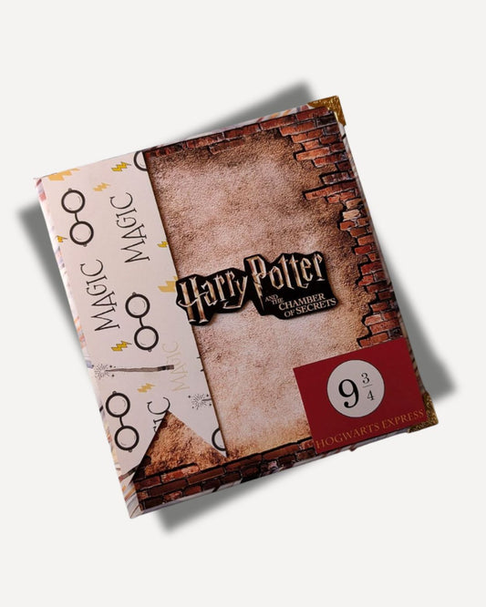 A Harry Potter themed scrapbook with a brick wall background and paper decorations, featuring the title 'Chamber of Secrets' and the number 9, symbolizing the book's chapter.