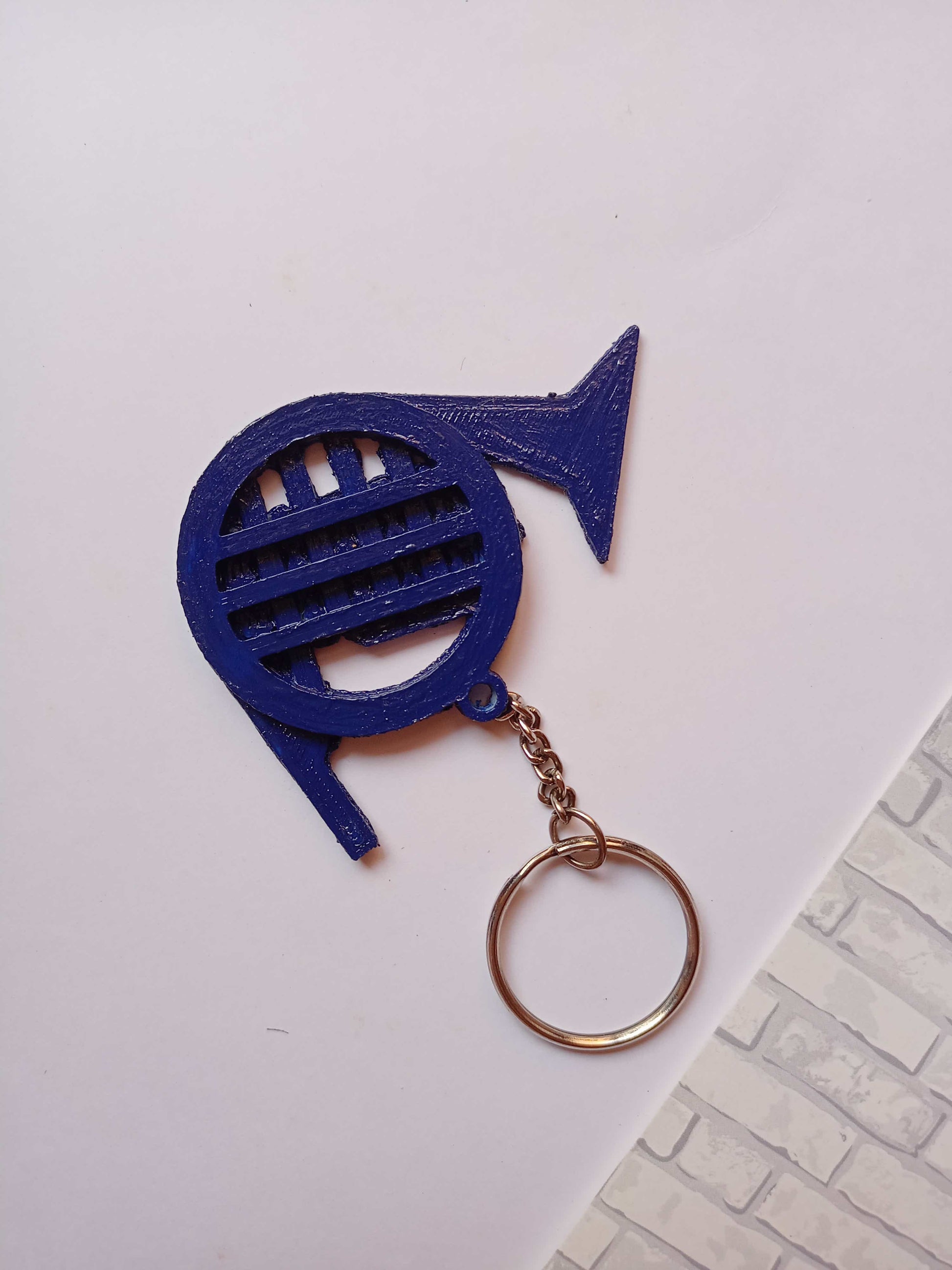 Blue French Horn Key Chain
