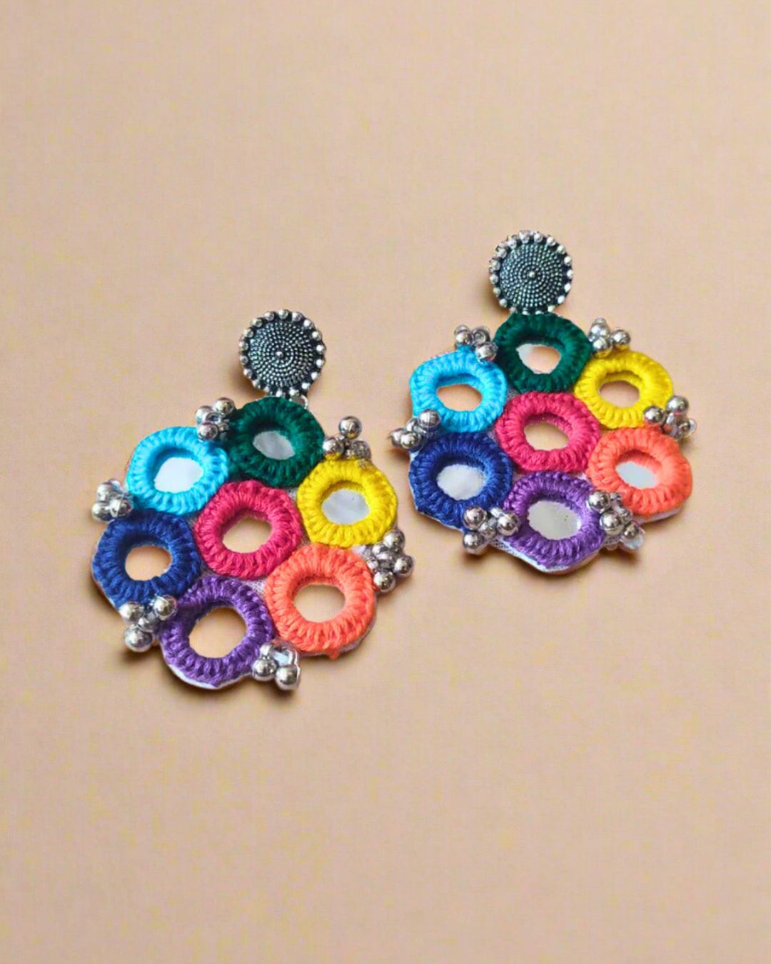 Rainvas multicolor round mirror necklace, ring & earrings set