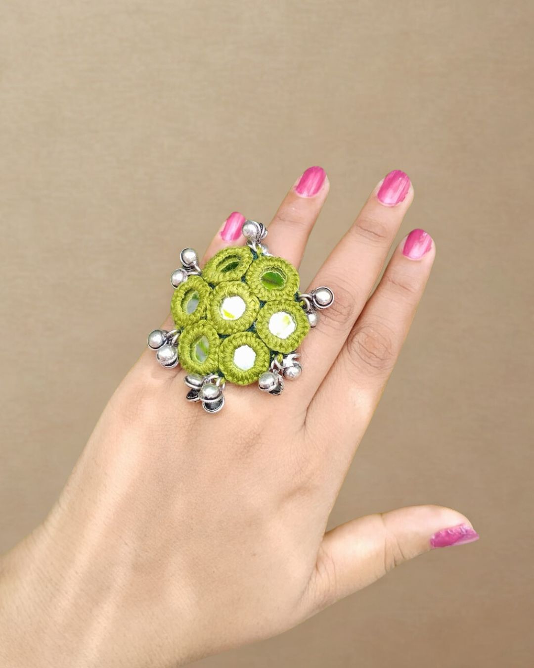 Floral mirror fabric finger ring