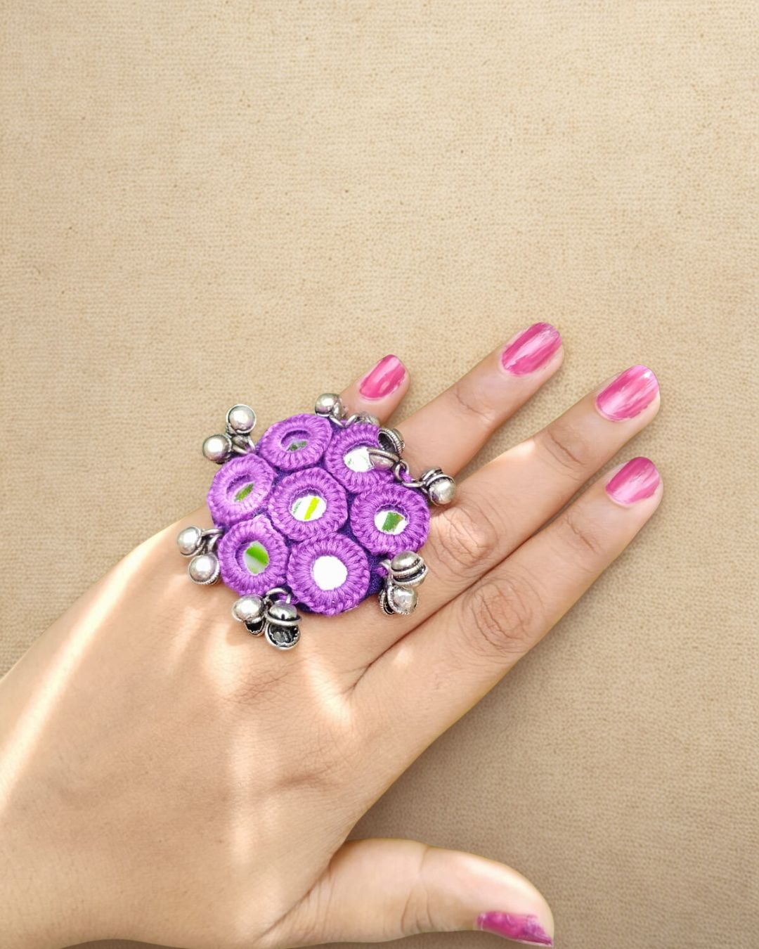 Floral mirror fabric finger ring