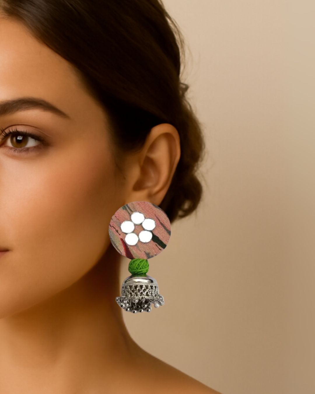 Boho Earthy Print Round Earrings