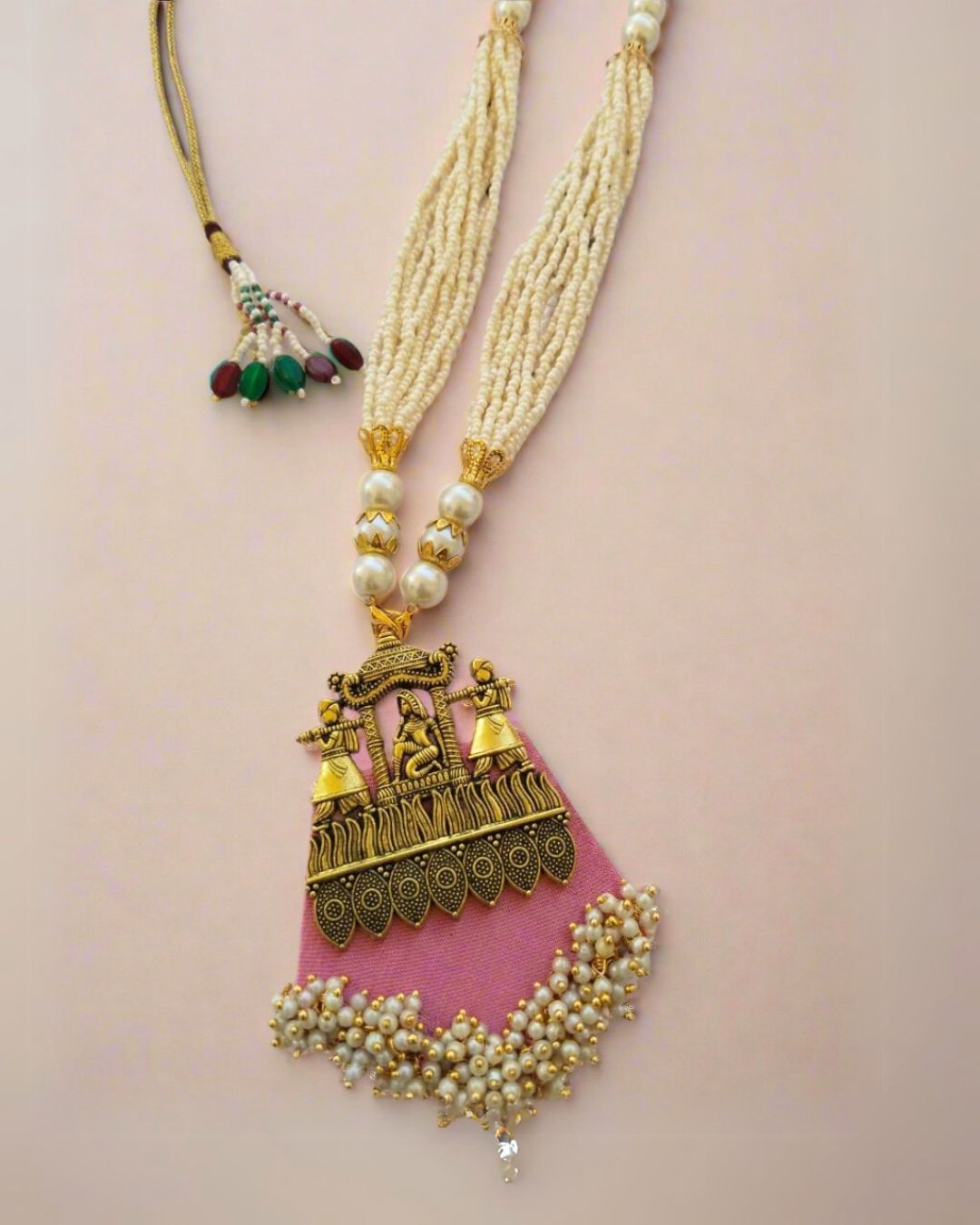 Gold Baby Pink Ethnic Necklace