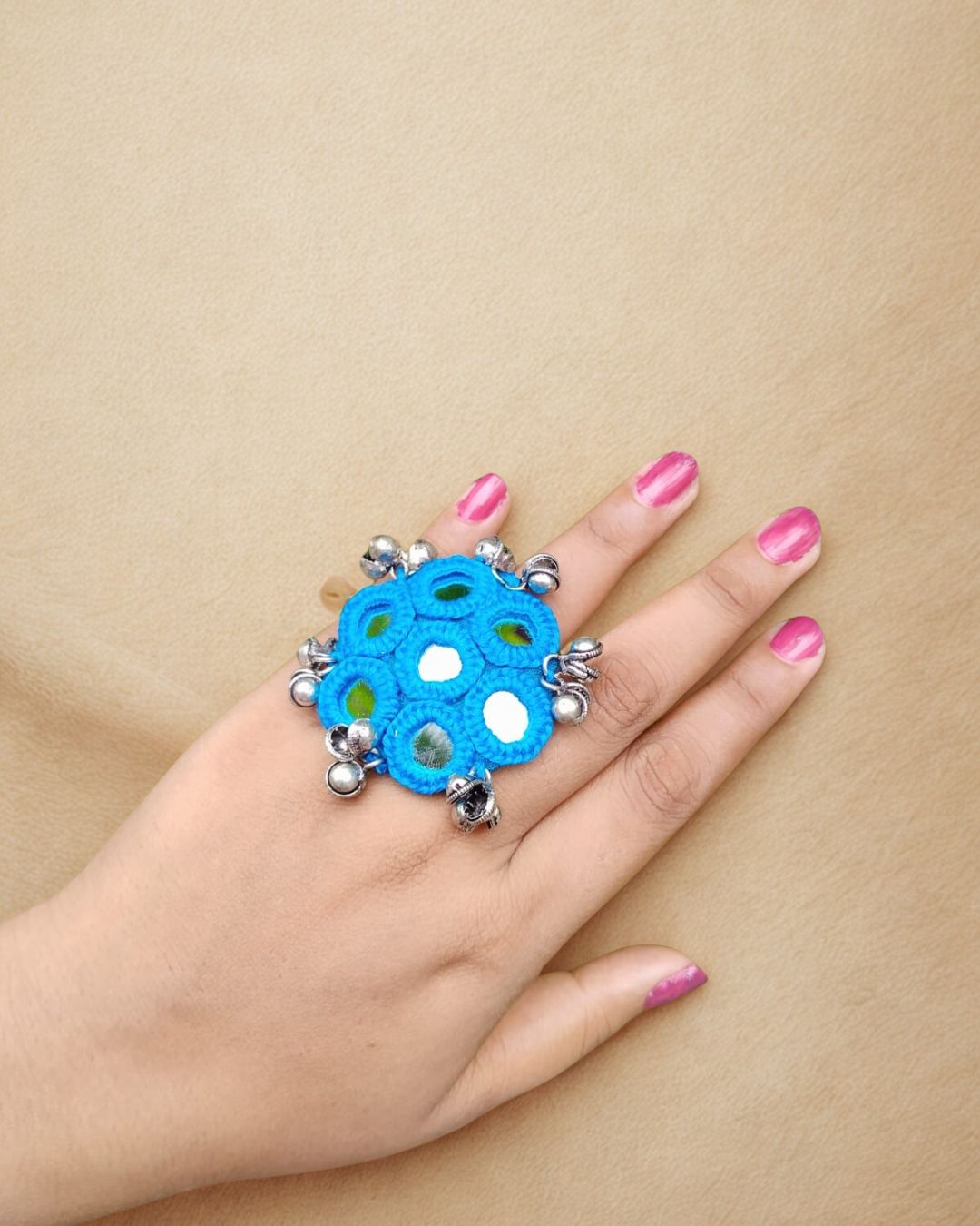 Floral mirror fabric finger ring