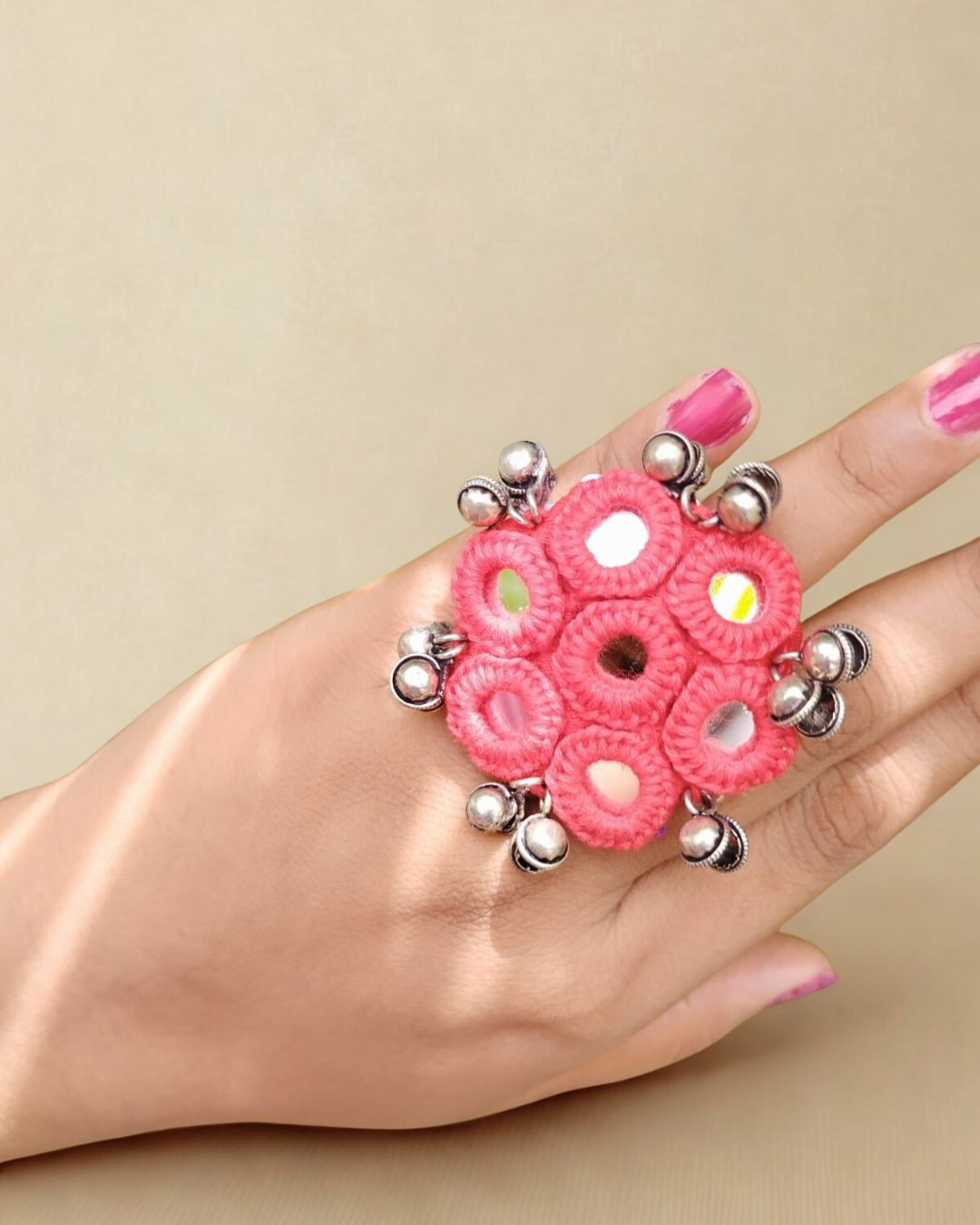 Floral mirror fabric finger ring