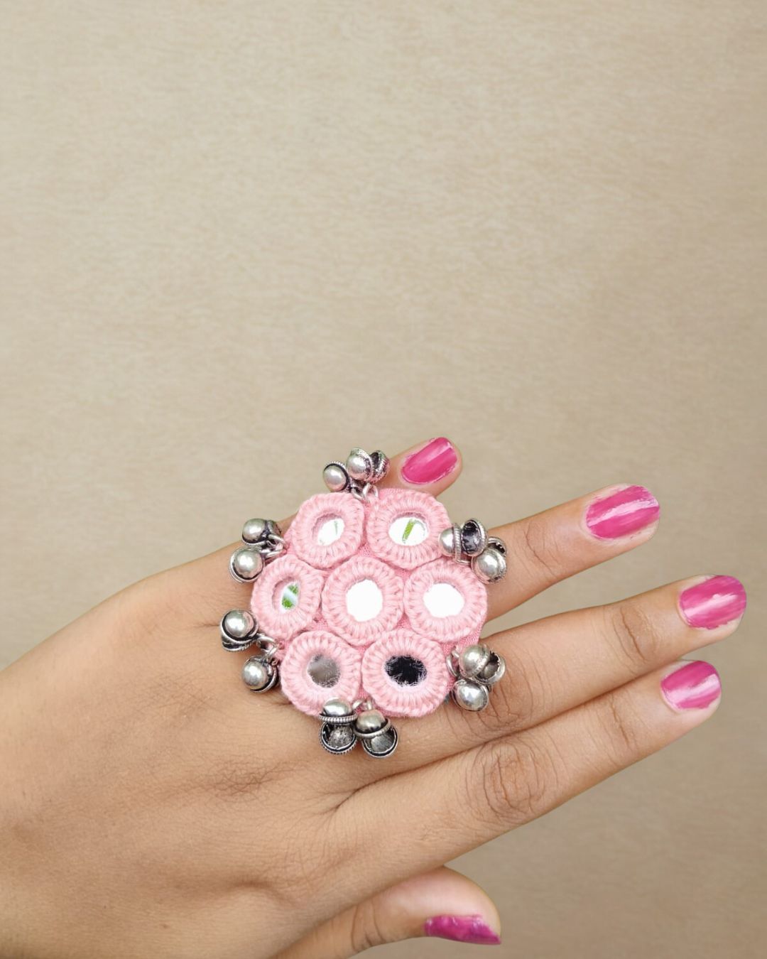 Floral mirror fabric finger ring