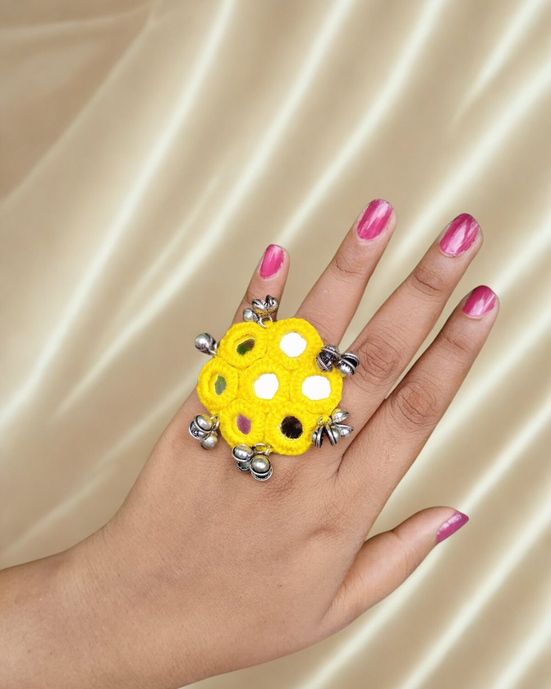 Floral mirror fabric finger ring
