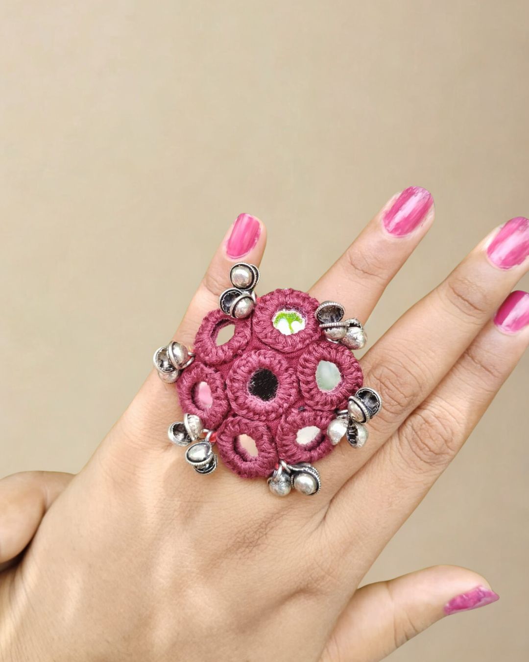 Floral mirror fabric finger ring
