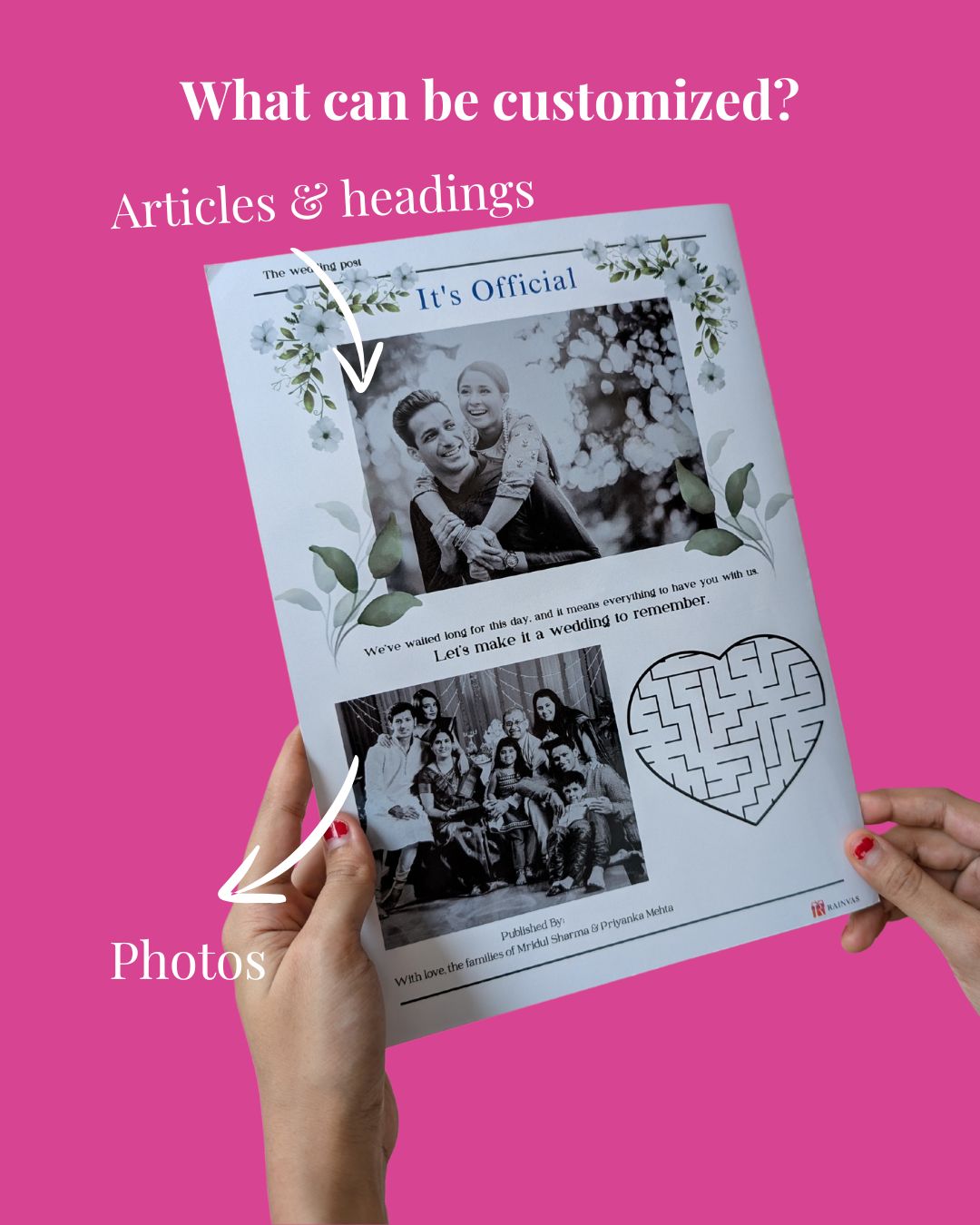 Happily Ever After - black & white wedding newspaper