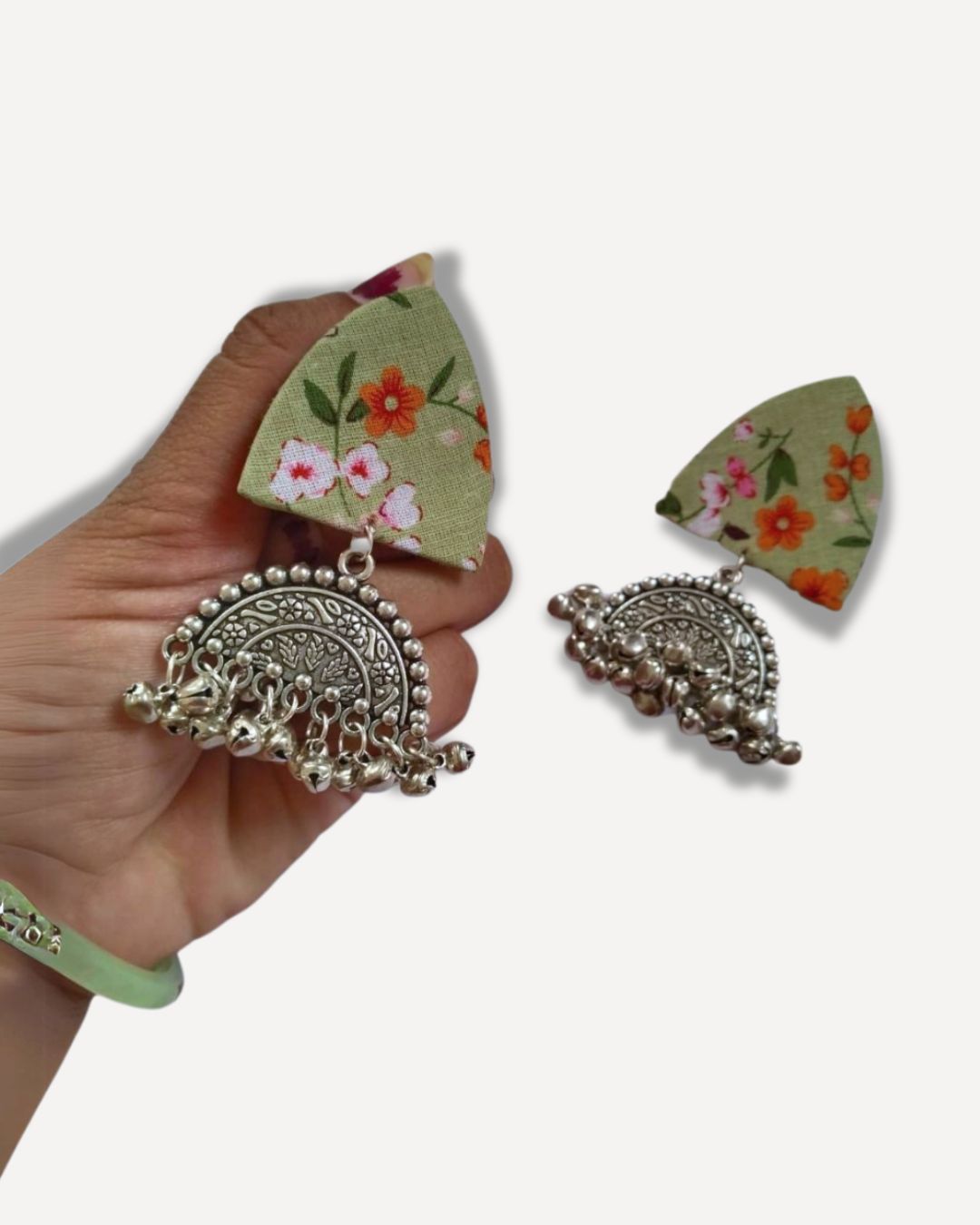 Green Floral Oxidized Earrings