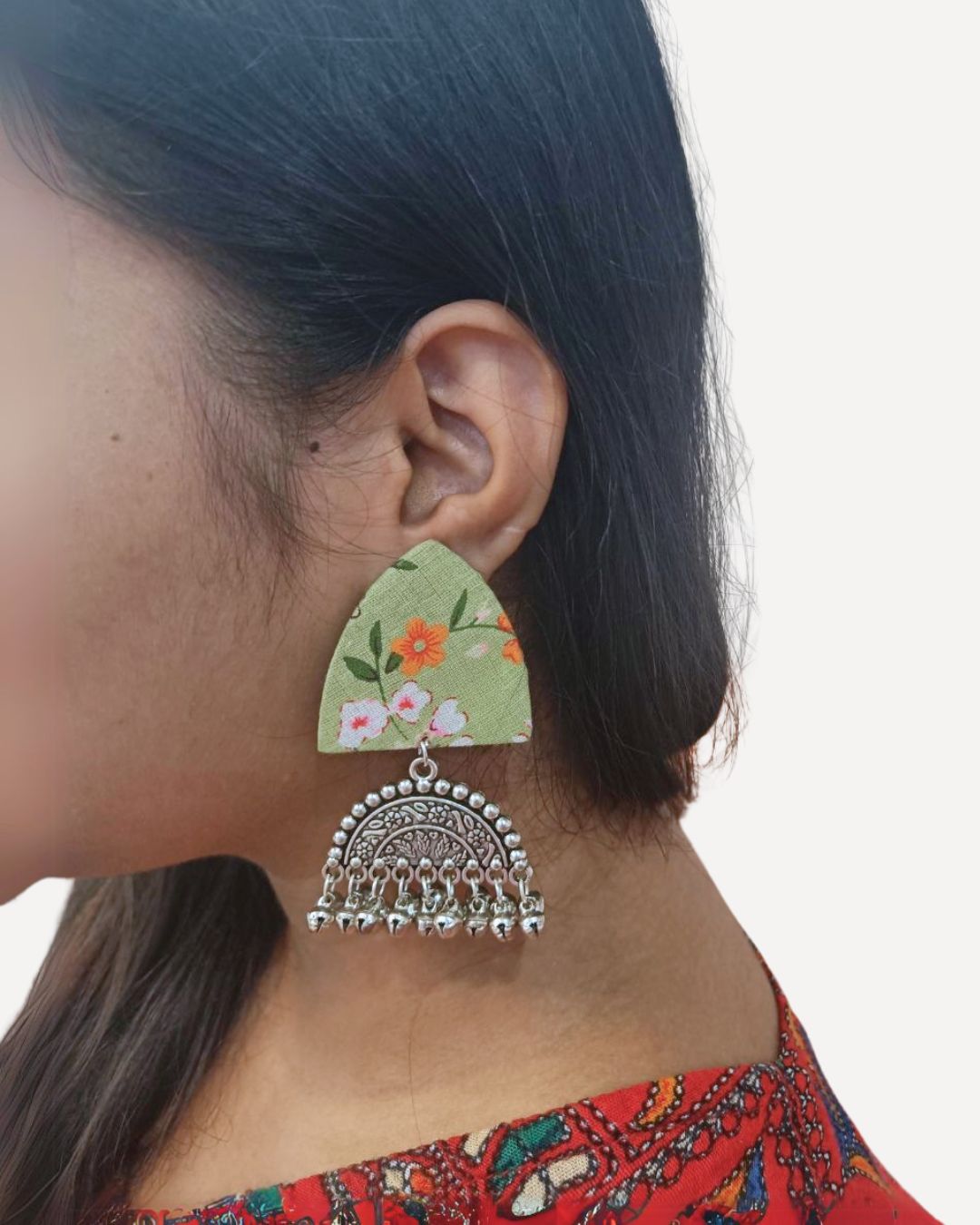 Green Floral Oxidized Earrings