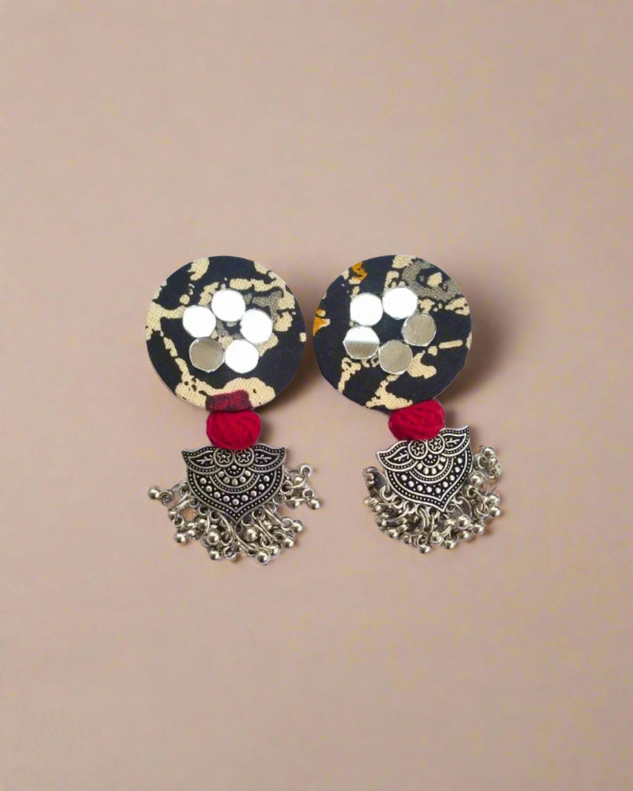 Boho Earthy Print Round Earrings