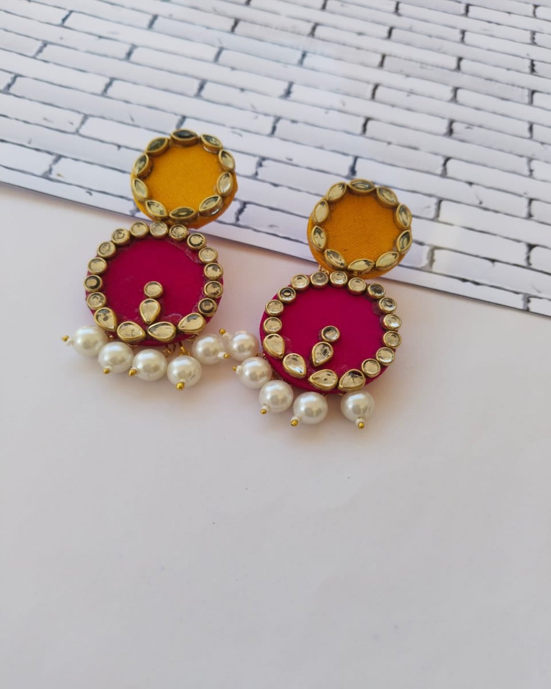 Pink and yellow drop earrings