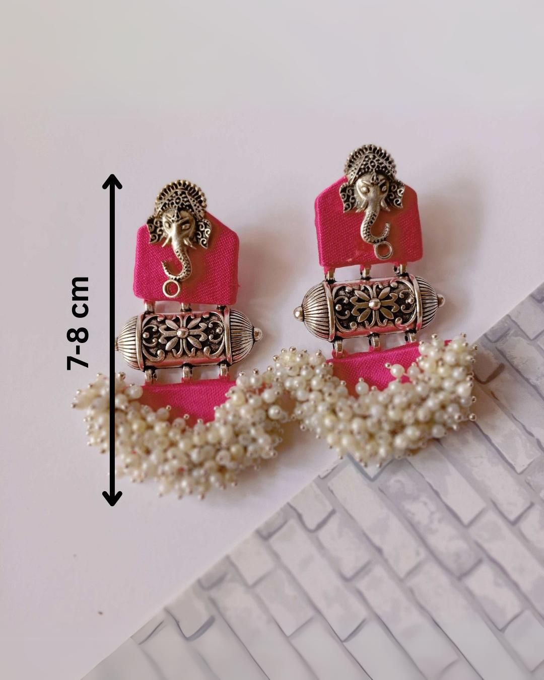Pink Ganpati beaded earrings