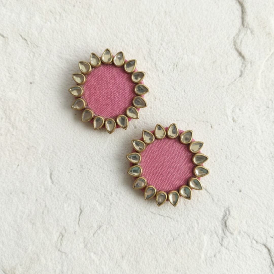 Baby Pink Halo Kundan Mini Stud Earrings