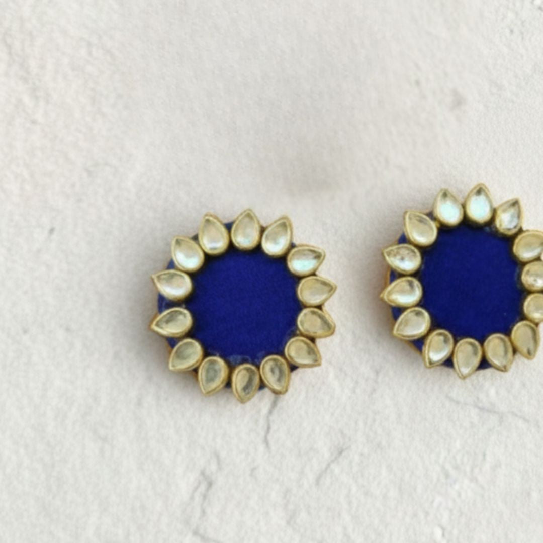 Dark Blue Halo Kundan Mini Stud Earrings