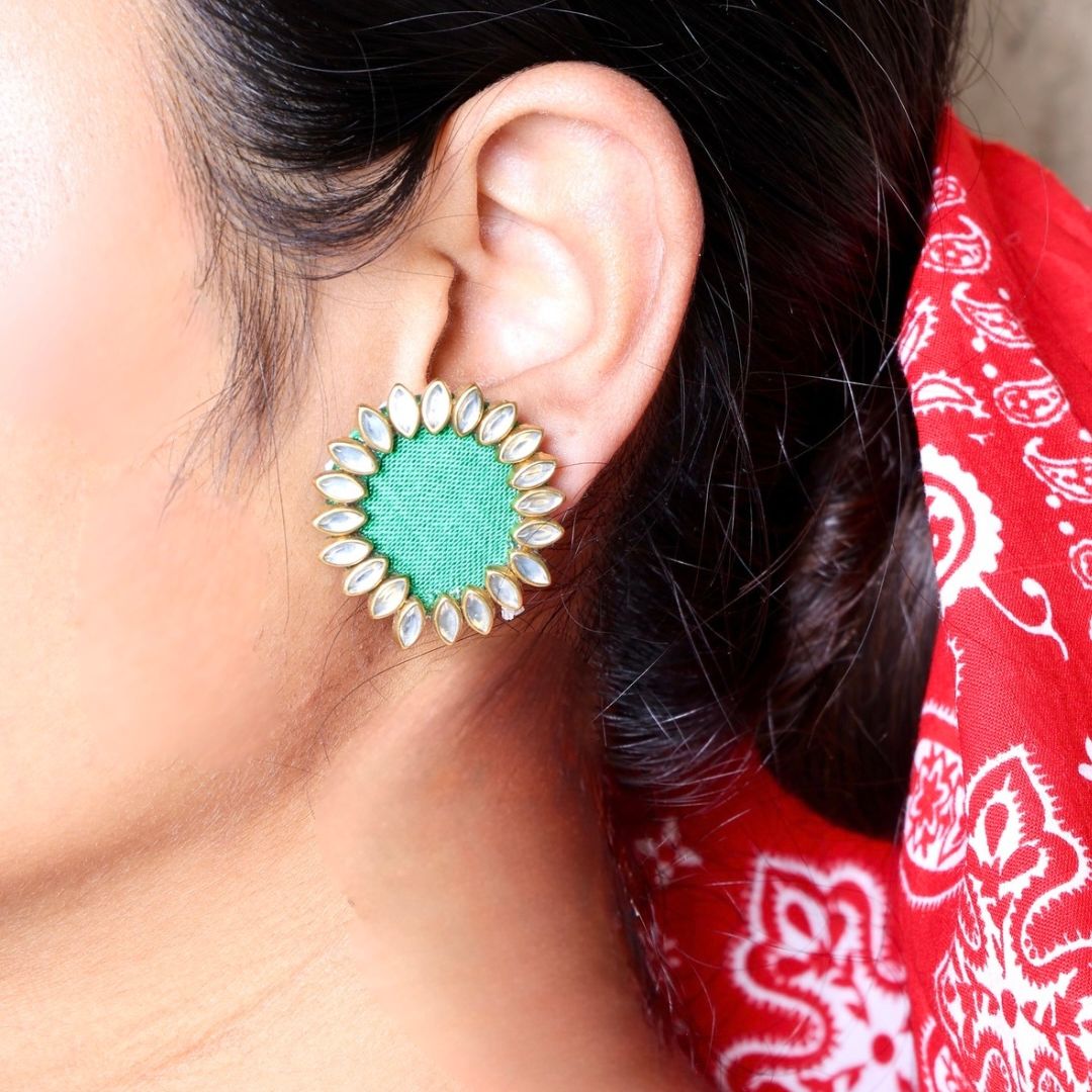 Green Halo Kundan round Stud Earrings