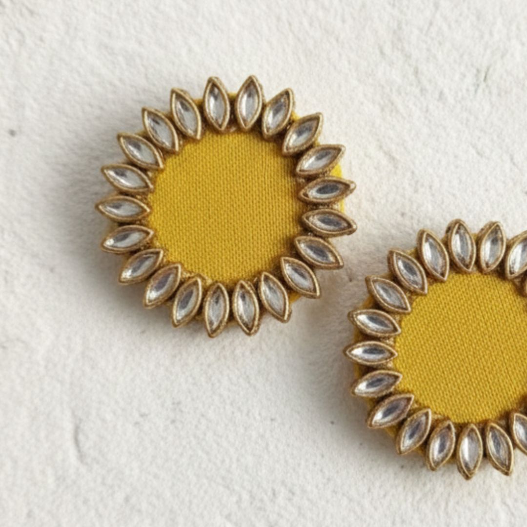 Golden yellow Halo Kundan Mini Stud Earrings