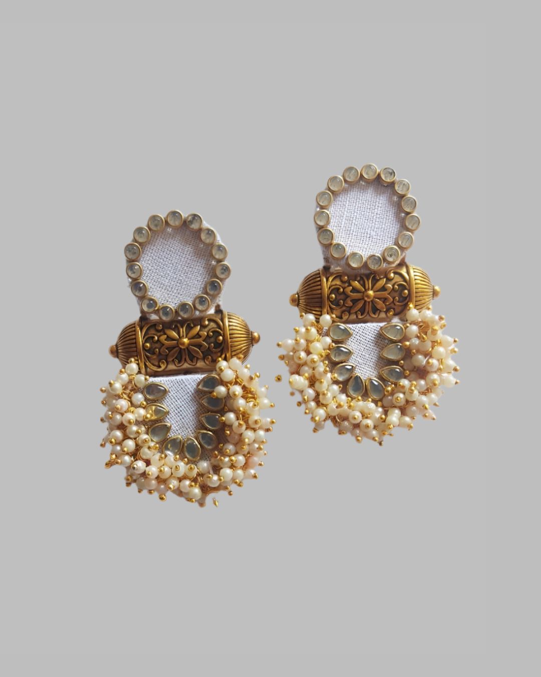 Kundan White Gold Jhumkas