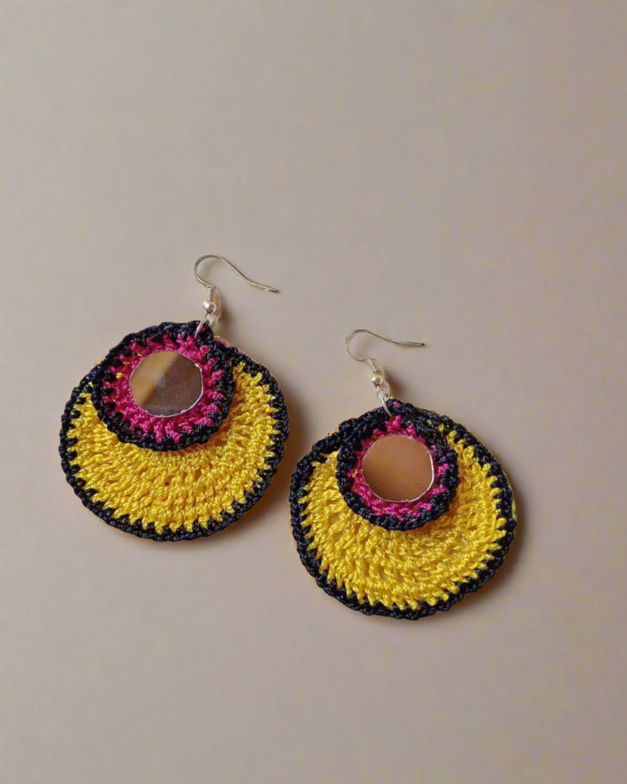 Yellow & Black Crochet Mirror Drops