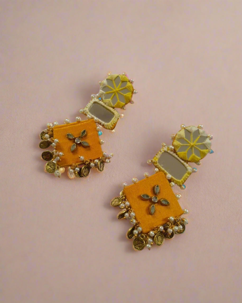 Yellow mirror coins earrings