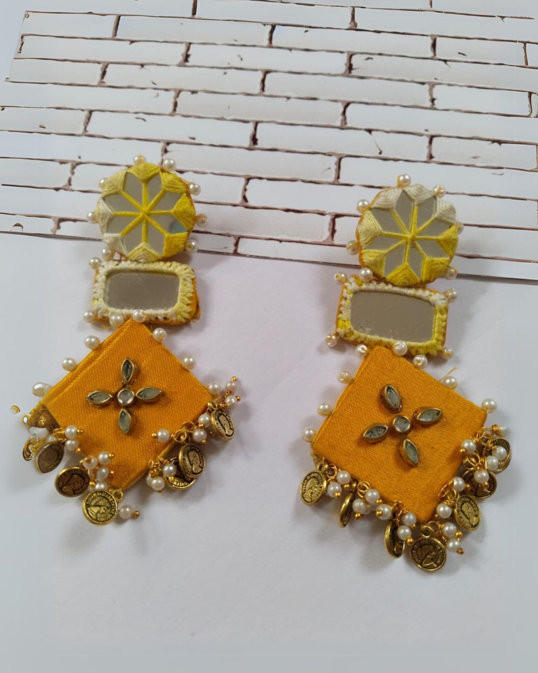 Yellow mirror coins earrings