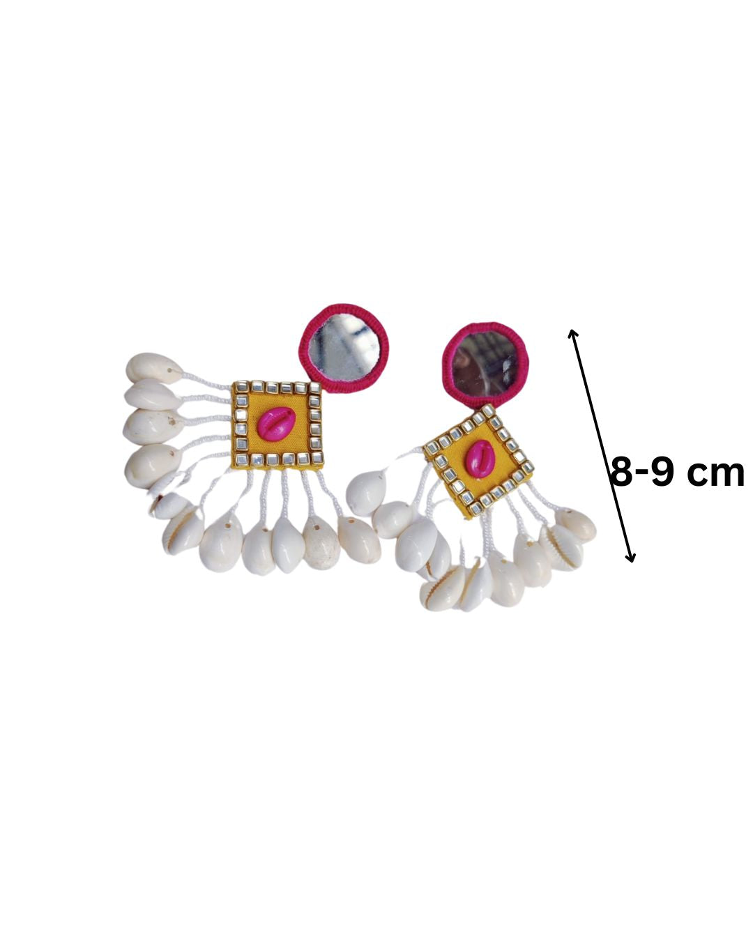 Yellow & Pink Kundan Cowry Earrings