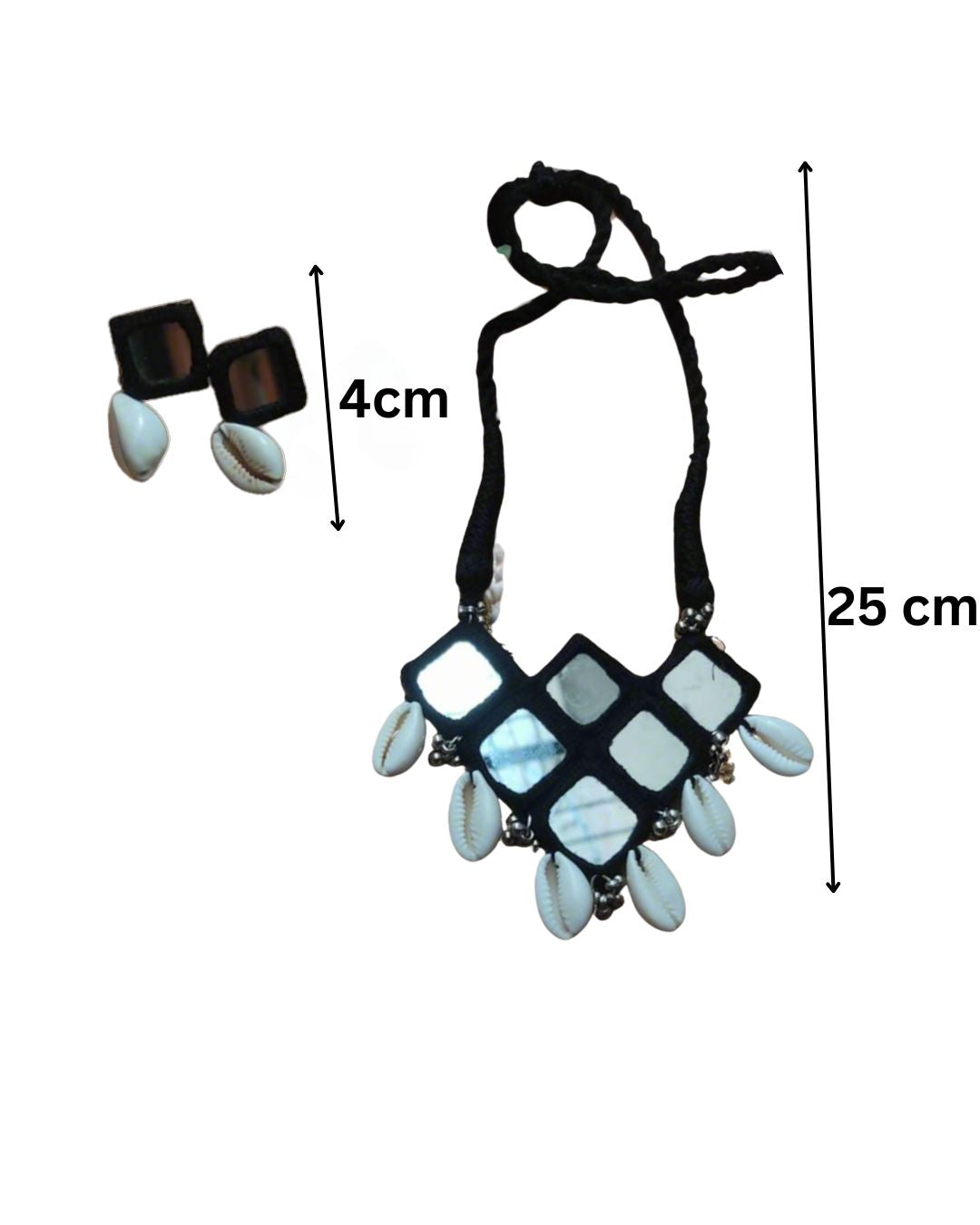 Black Cowry Mirror Necklace Set