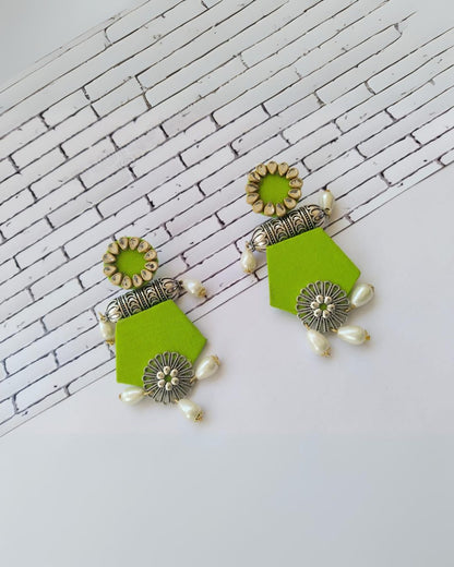 Rainvas Light Green long jhumka earrings with pearls