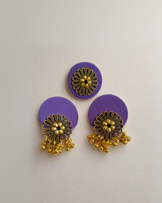 Rainvas Purple golden round studs earrings with adjustable ring set