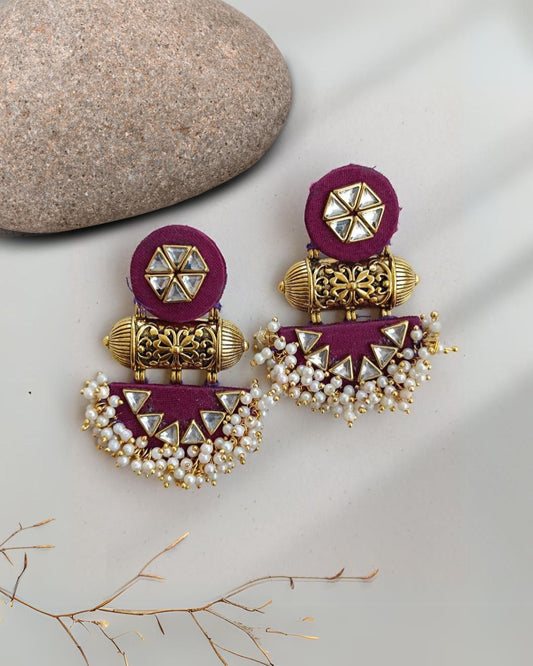 Maroon Kundan Pearls Earrings