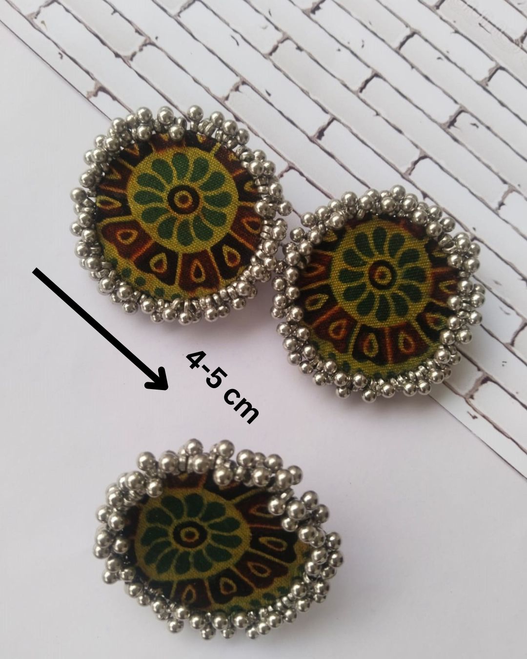 Ajrakh Green Ring Earrings Combo