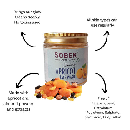 Sobek apricot face wash with dry fruits and its benefits mentioned around it