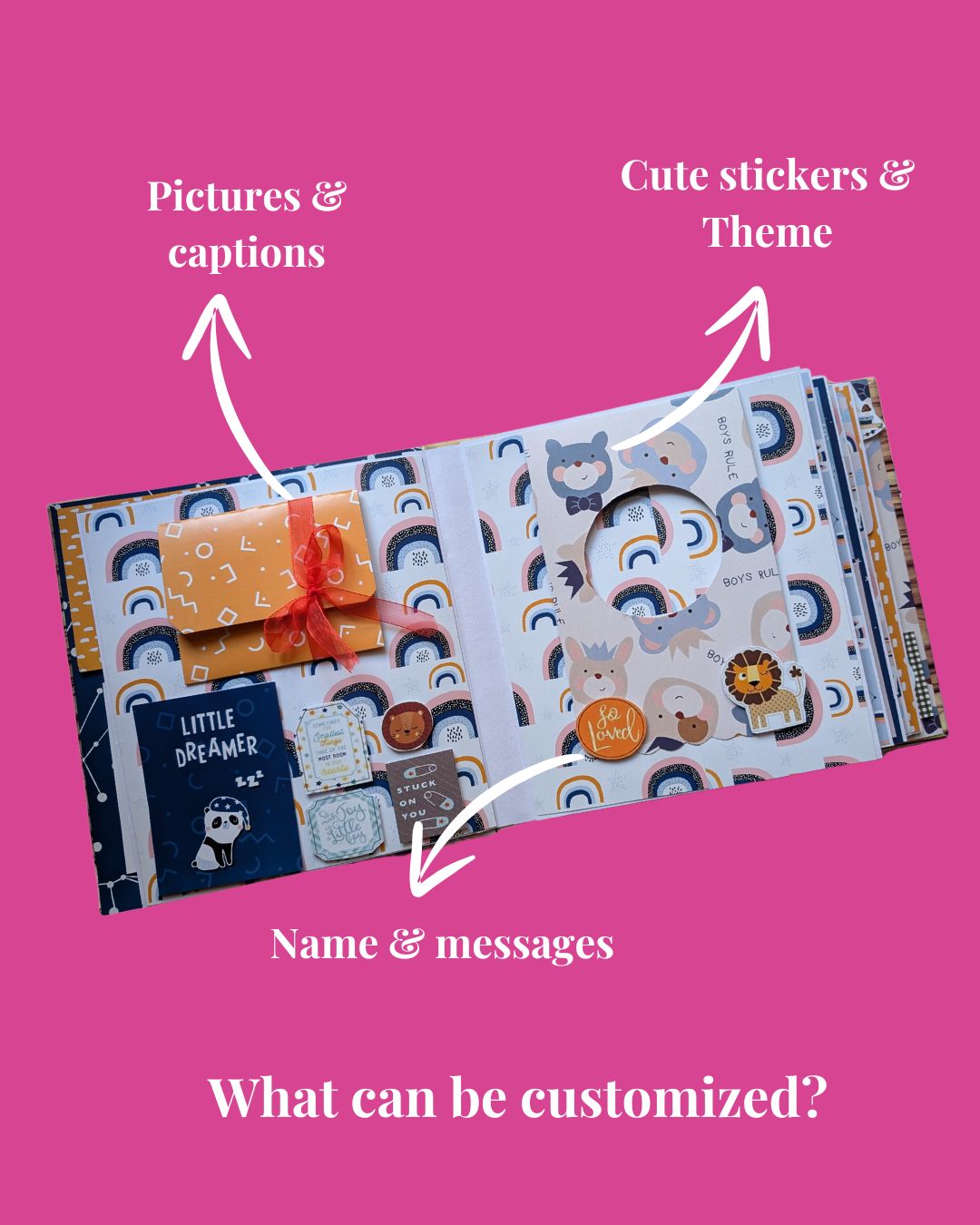 Product packaging with customizable elements on a pink background