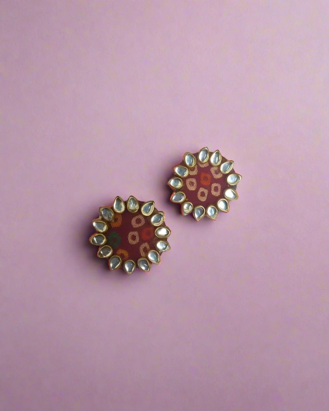 Bandhani Kundan Mini Studs