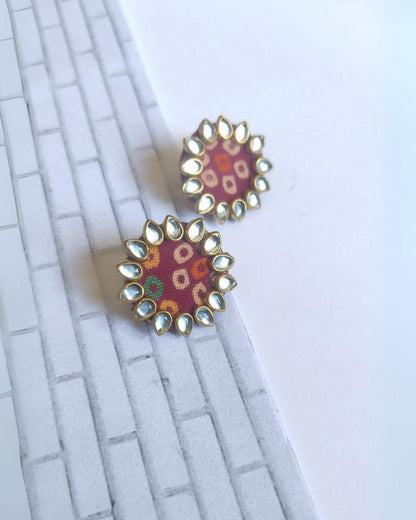 Bandhani Kundan Mini Studs