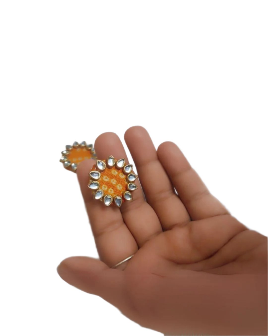 Bandhani Orange Kundan Studs