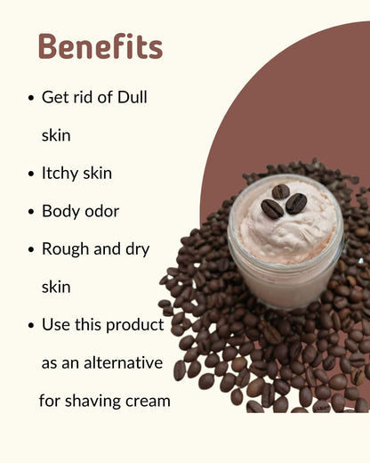 Infographic showing coffee whipped soap benefits