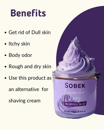 Infographic showing lavender whipped soap benefits