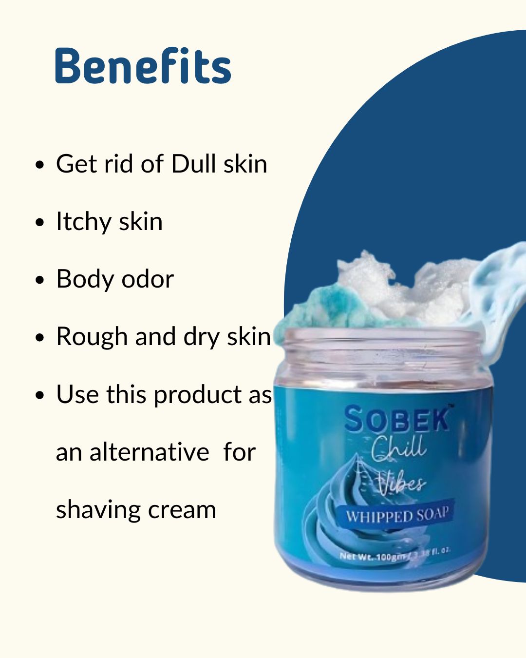 Infographic showing blue whipped soap benefits