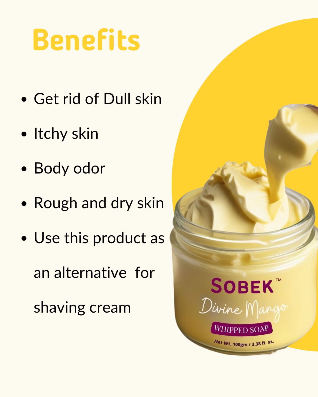 Infographic showing mango whipped soap benefits