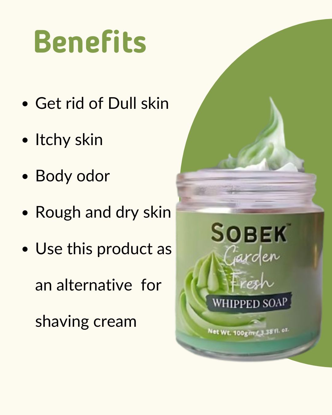 Infographic showing green whipped soap benefits