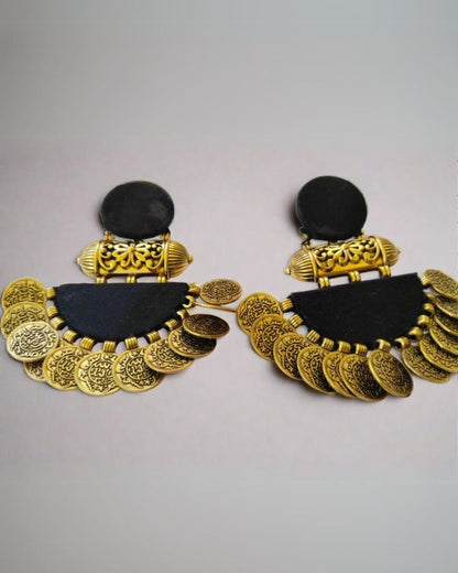 Black and Gold Jhumka Earrings