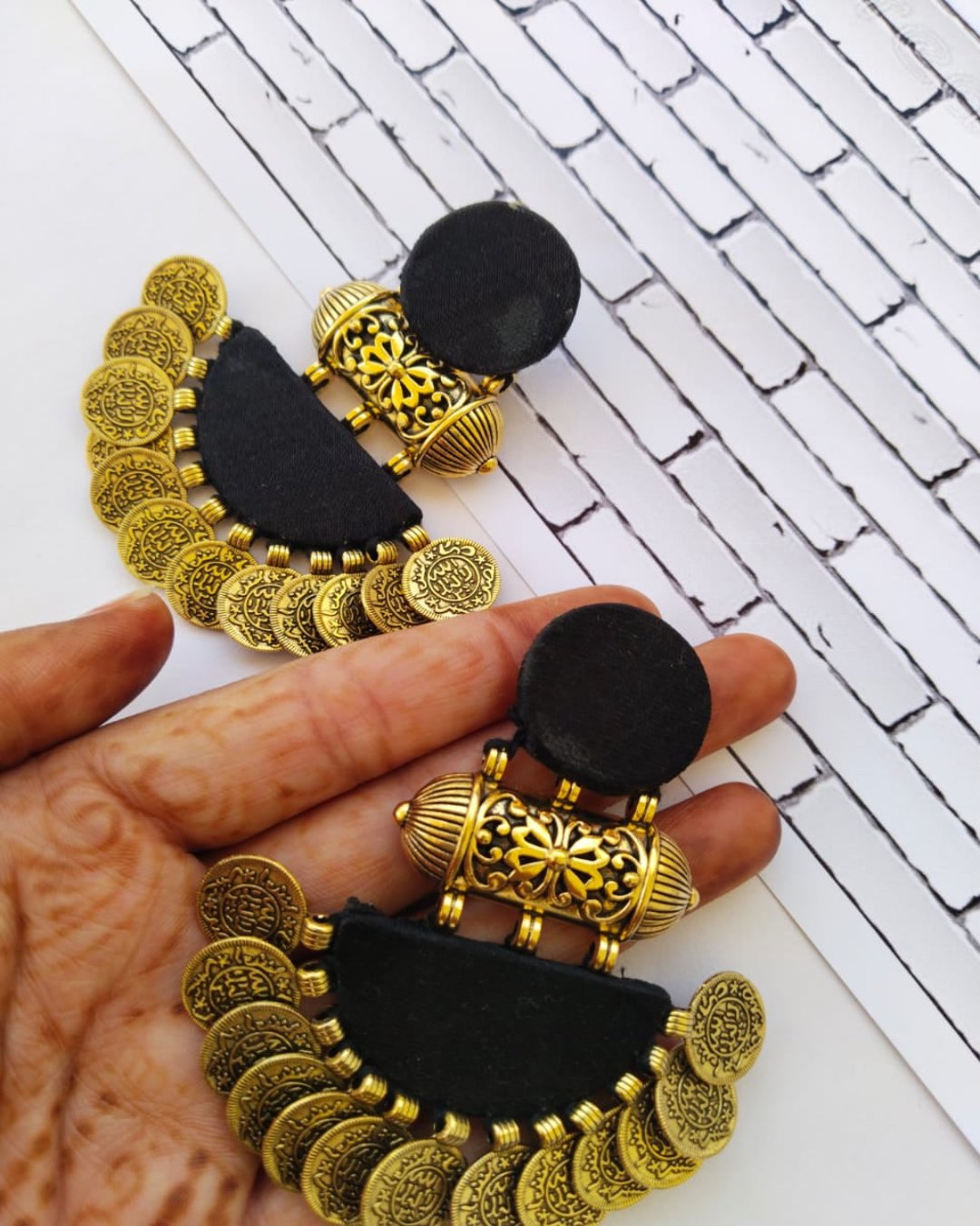 Black and Gold Jhumka Earrings